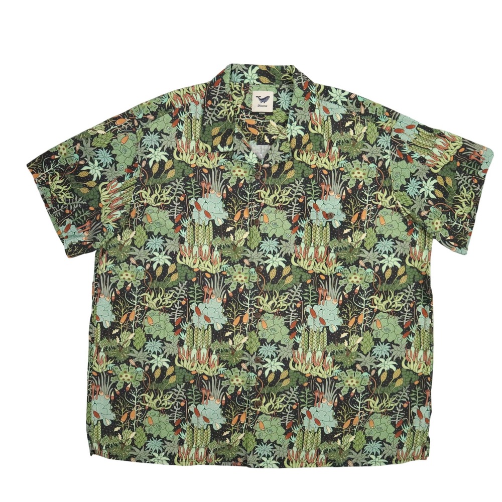 Yiume Moss Meadow Hawaiian Aloha Shirt Mens XXXXL Green Botanical‎ Art Cotton